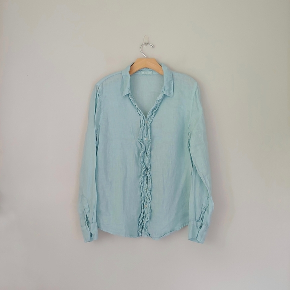 CP Shades Linen Ruffle Shirt Long Sleeve Size Medium - Picture 3 of 15